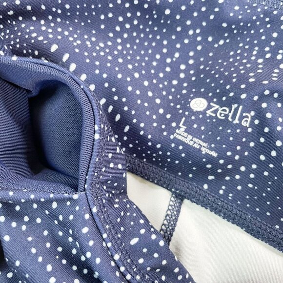 Zella High-Rise Cropped Athletic Leggings Women's Large Blue White Dot Print - Picture 8 of 9